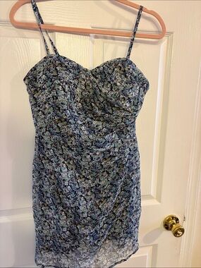 Wildcat Blue Purple Floral Silk Blend Ruched Mini Dress M